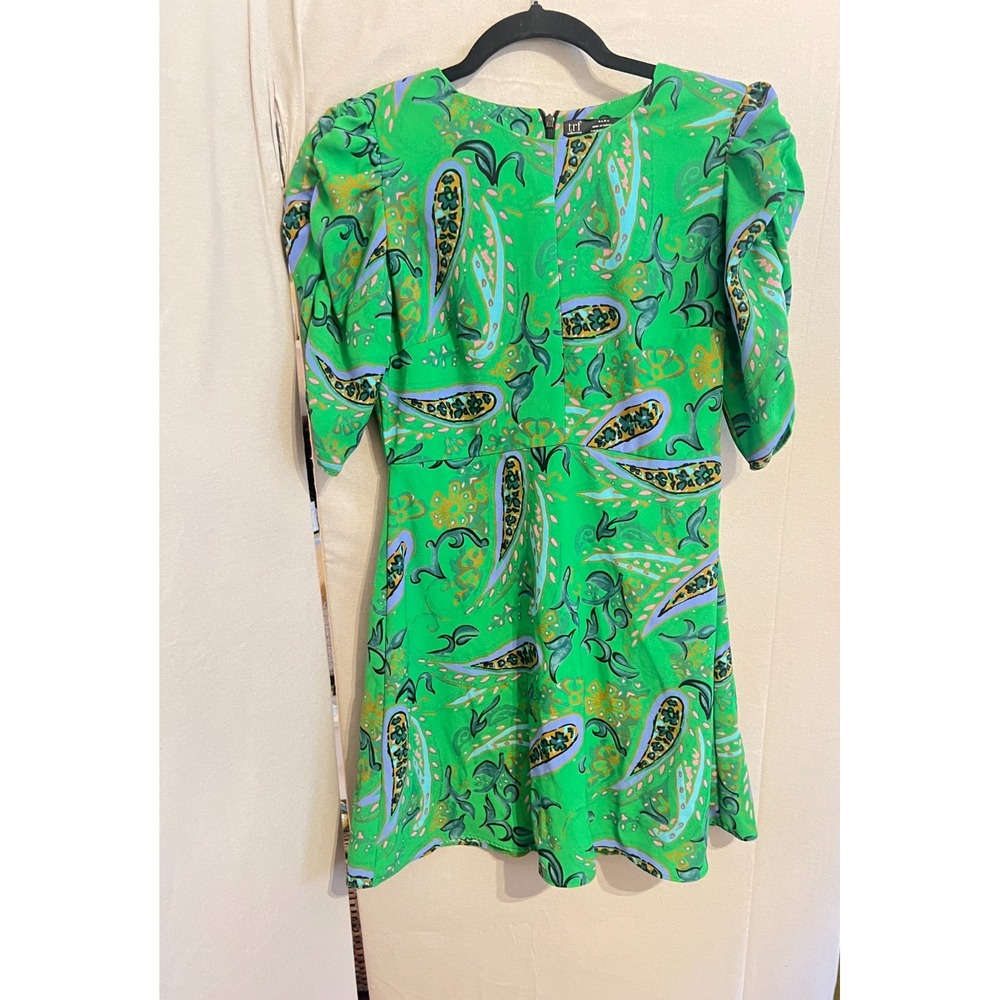 Zara TRF Womens Green Paisley Mini Dress Sz M Boho Funky Retro 70s Maximalist